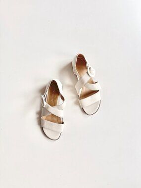 VIONIC Pacifica Ivory White Leather Criss Cross Strap Sandals, Size 5
